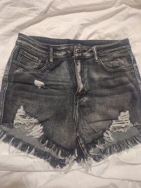 Risen Distressed High-Rise Black Denim Shorts